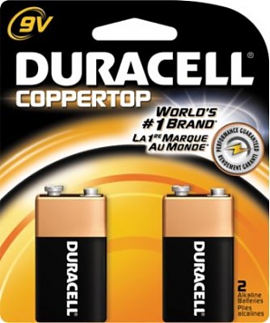 9V Coppertop Duracell Alkaline Batteries - 2 Pk